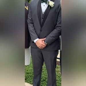 Men's Classic Gray Tuxedo Blazer with Black Trim